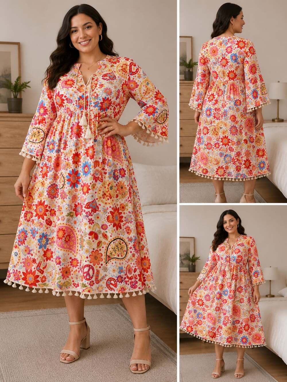 Collection by Cezele Floral Peace Sign Tassel Dress Size M
B107JC